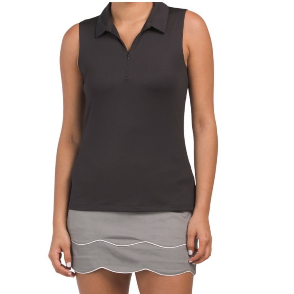 TOMMY BAHAMA Black Upf 50 Sleeveless Zip Collar Golf Top